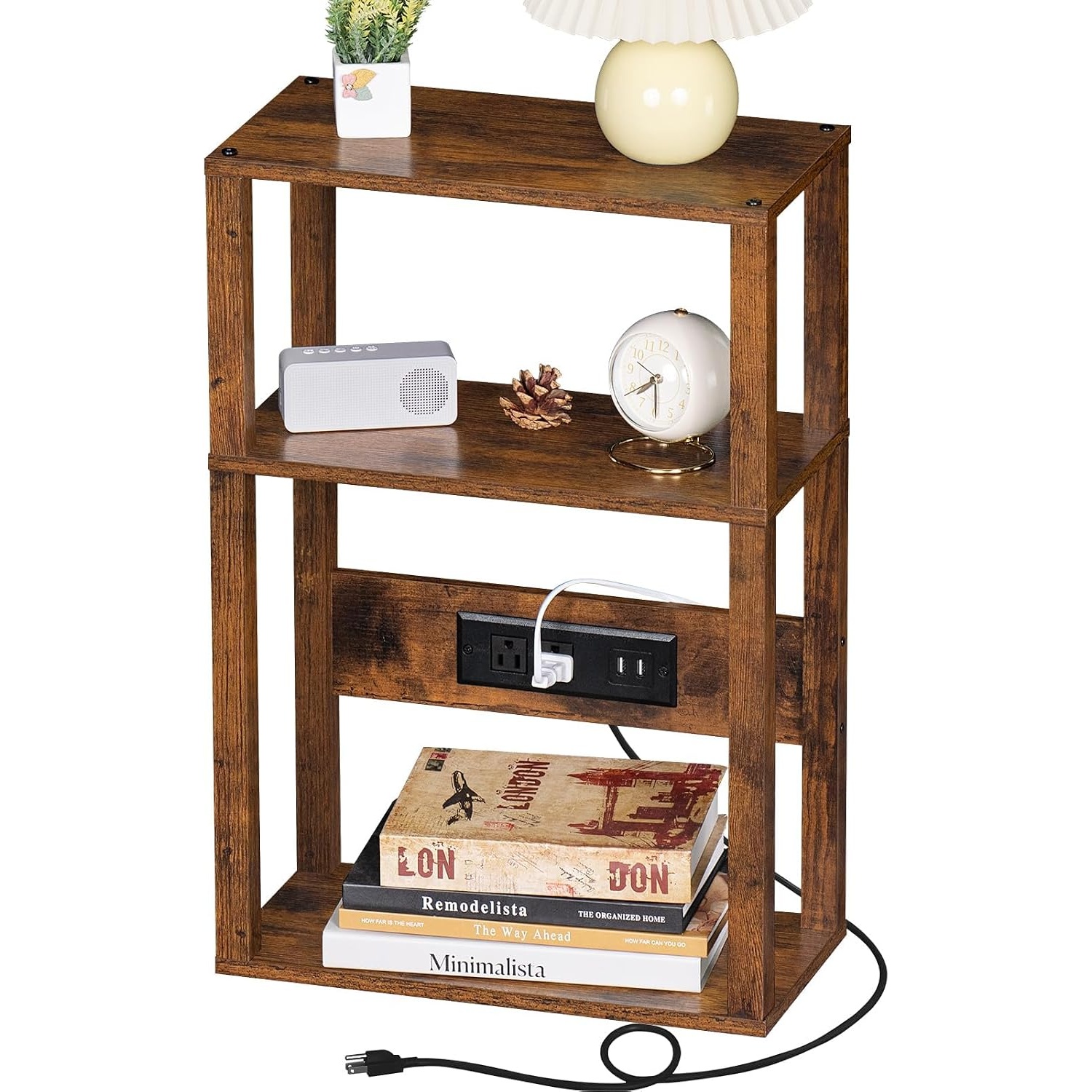 Narrow Bedside Table with Charging Station by Yufam for $16.19