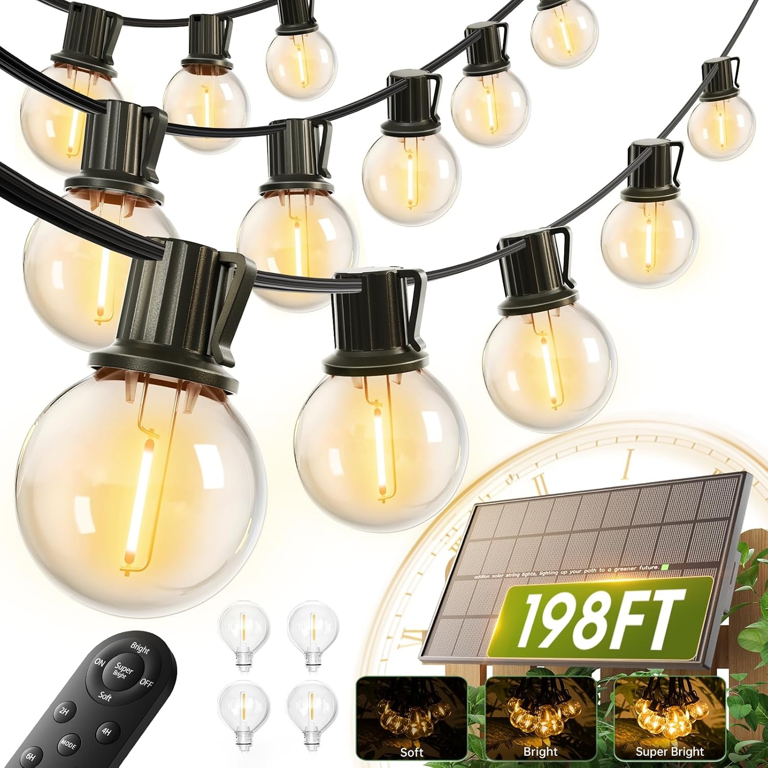 addlon 198ft 64LED Solar Outdoor String Lights for $29.99 Shipped