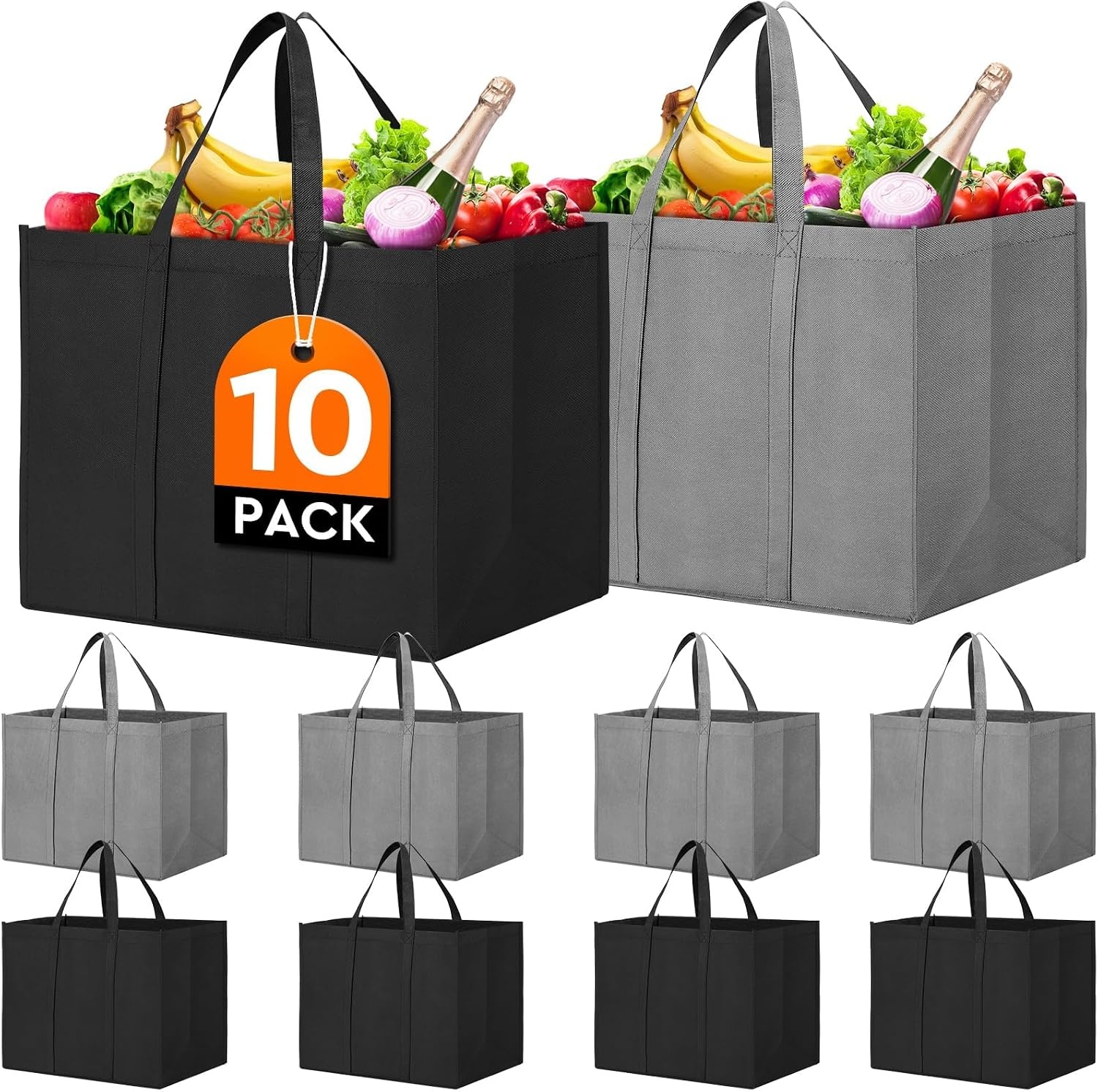 Reusable Grocery Shopping Bags 10 Pack by Wiselife for $15.99
