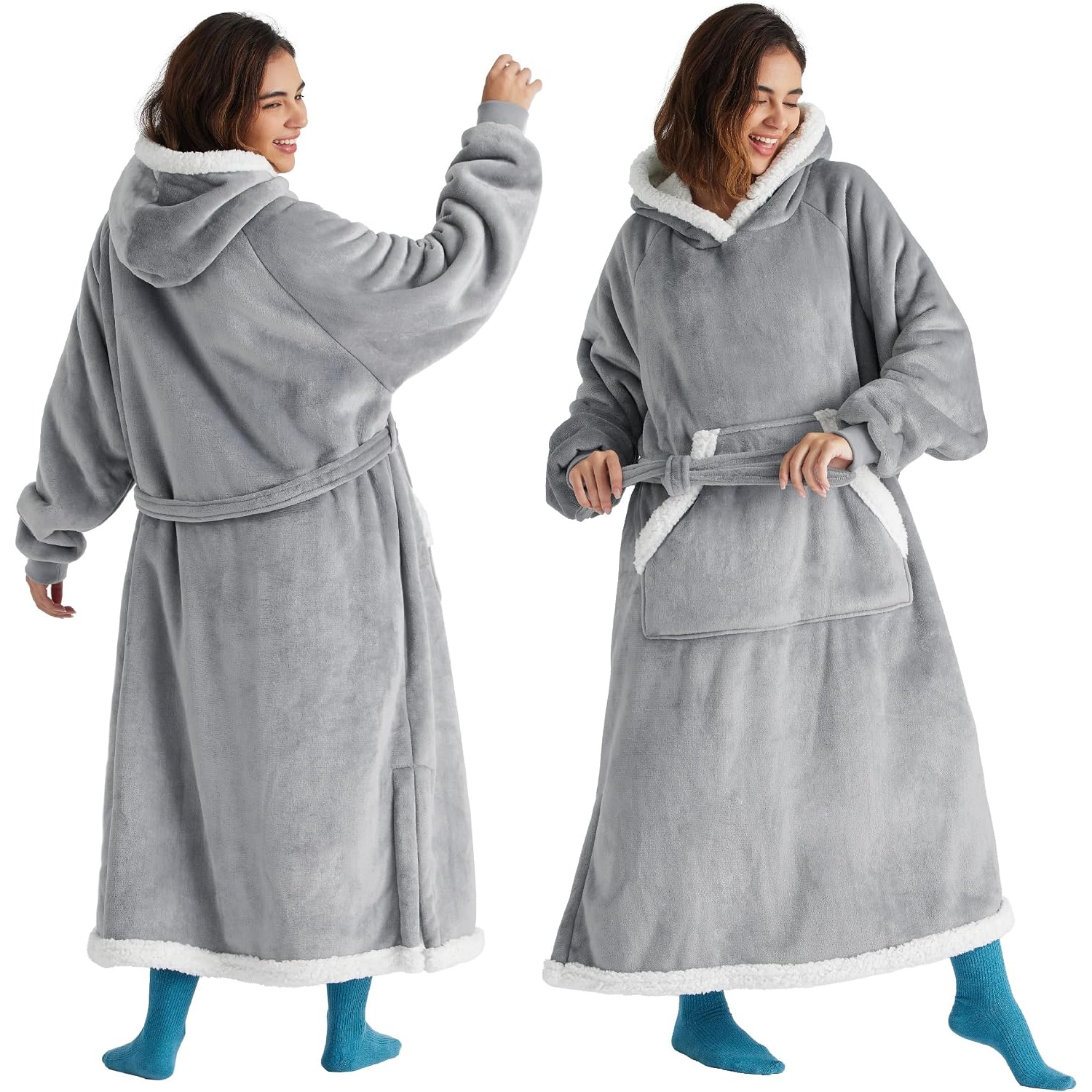 Bedsure Long Sherpa Wearable Blanket Hoodie for $17.99