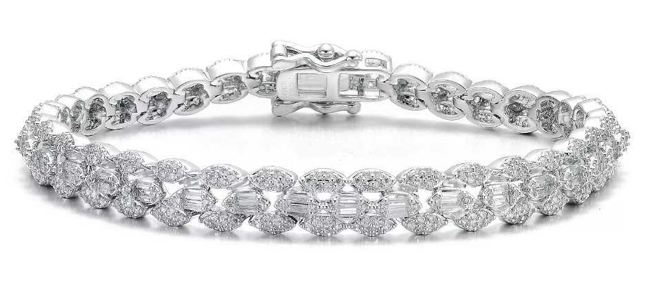 Genevive Sterling Silver White Gold Plated CZ Flat Link Tennis Bracelet for $149 Shipped