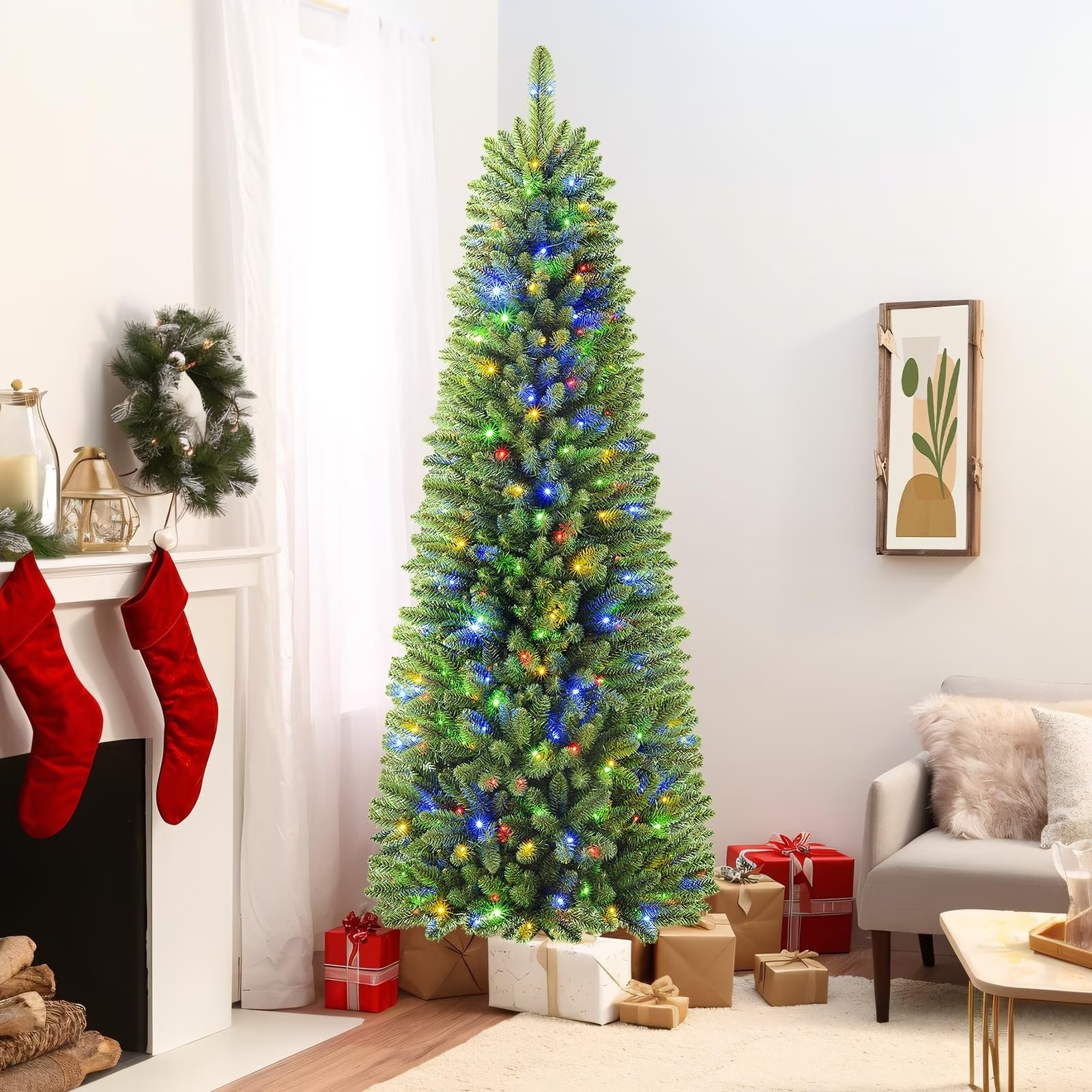 Lolsea 6.5ft Premium Prelit Slim Pencil Artificial Christmas Tree for $79.98 Shipped
