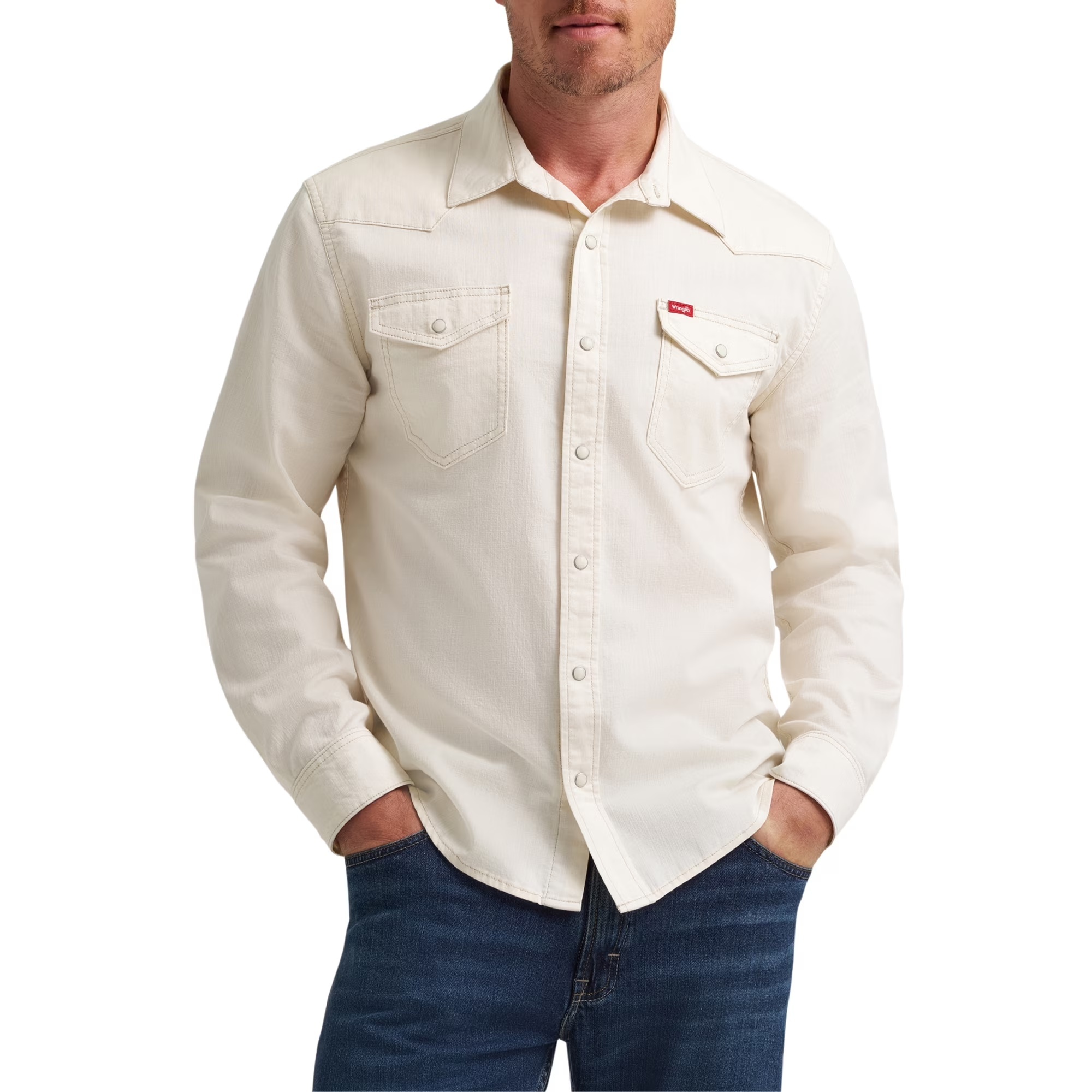 Wrangler Long Sleeve Woven Twill Denim Shirt for $12.83