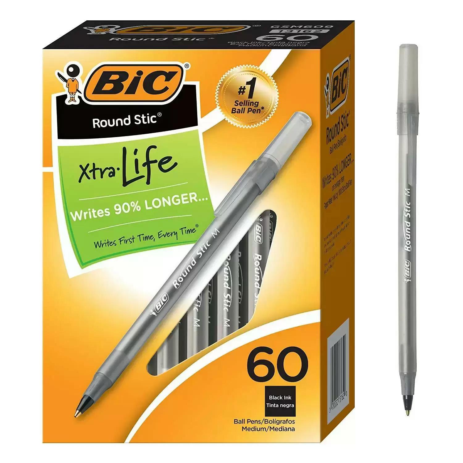 60x BIC Round Stic Xtra Life Ballpoint Pens for $3.23