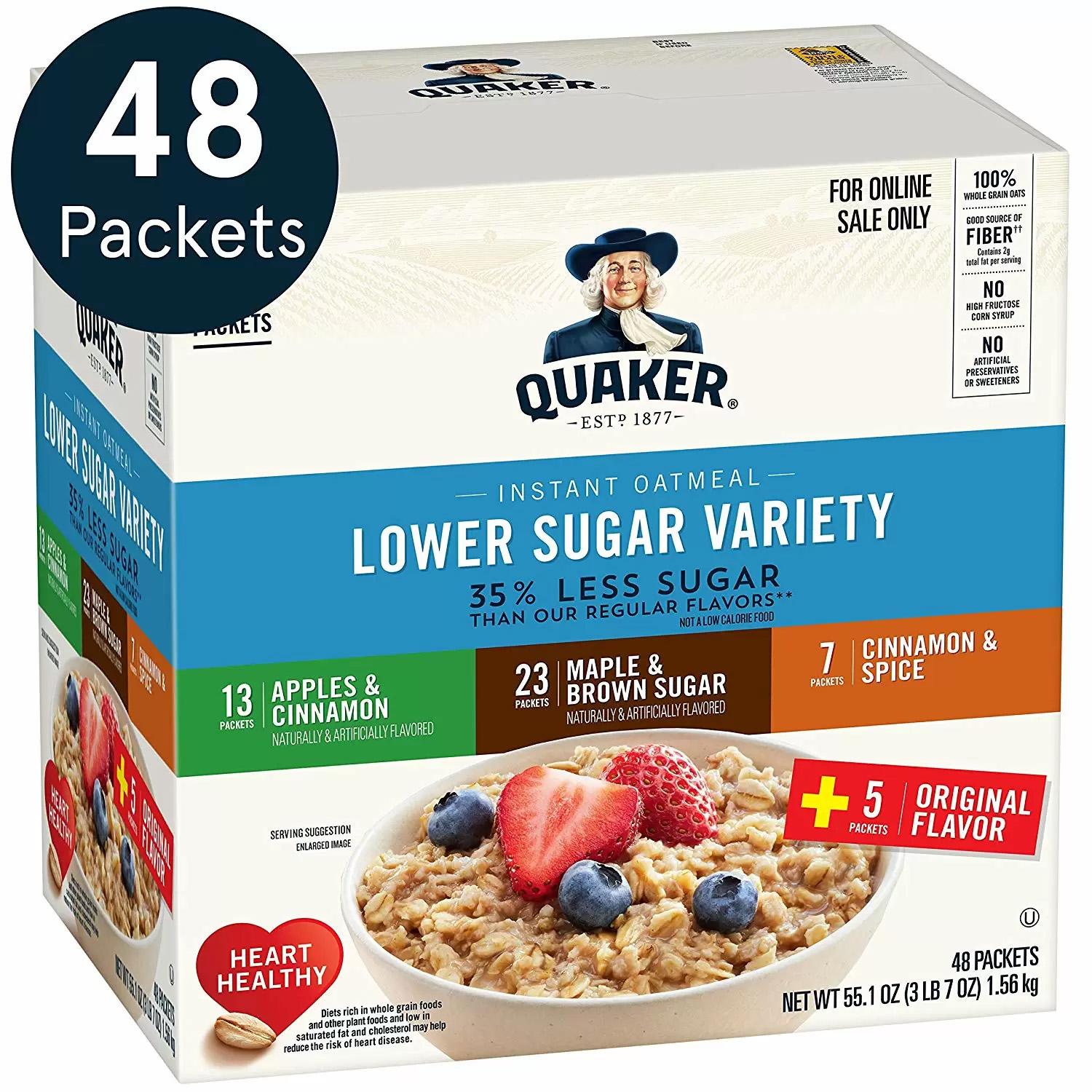 48 Quaker Lower Sugar Instant Oatmeal for $7.11 Shipped