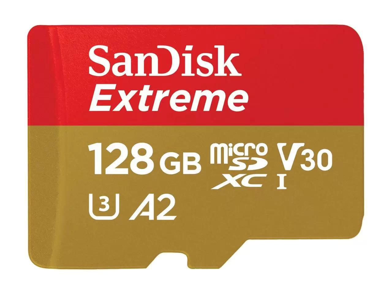 SanDisk 128GB Extreme U3 A2 V30 microSD Memory Card for $12.44