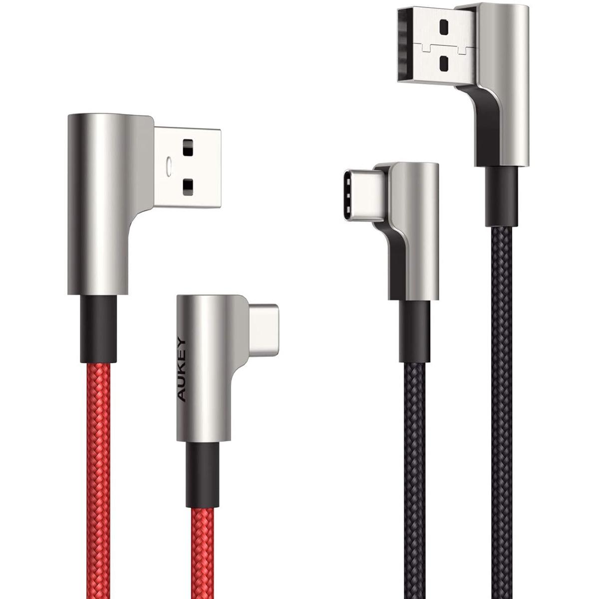 2 Aukey USB C to USB A 90 Degree Right Angle Cable for $8.96