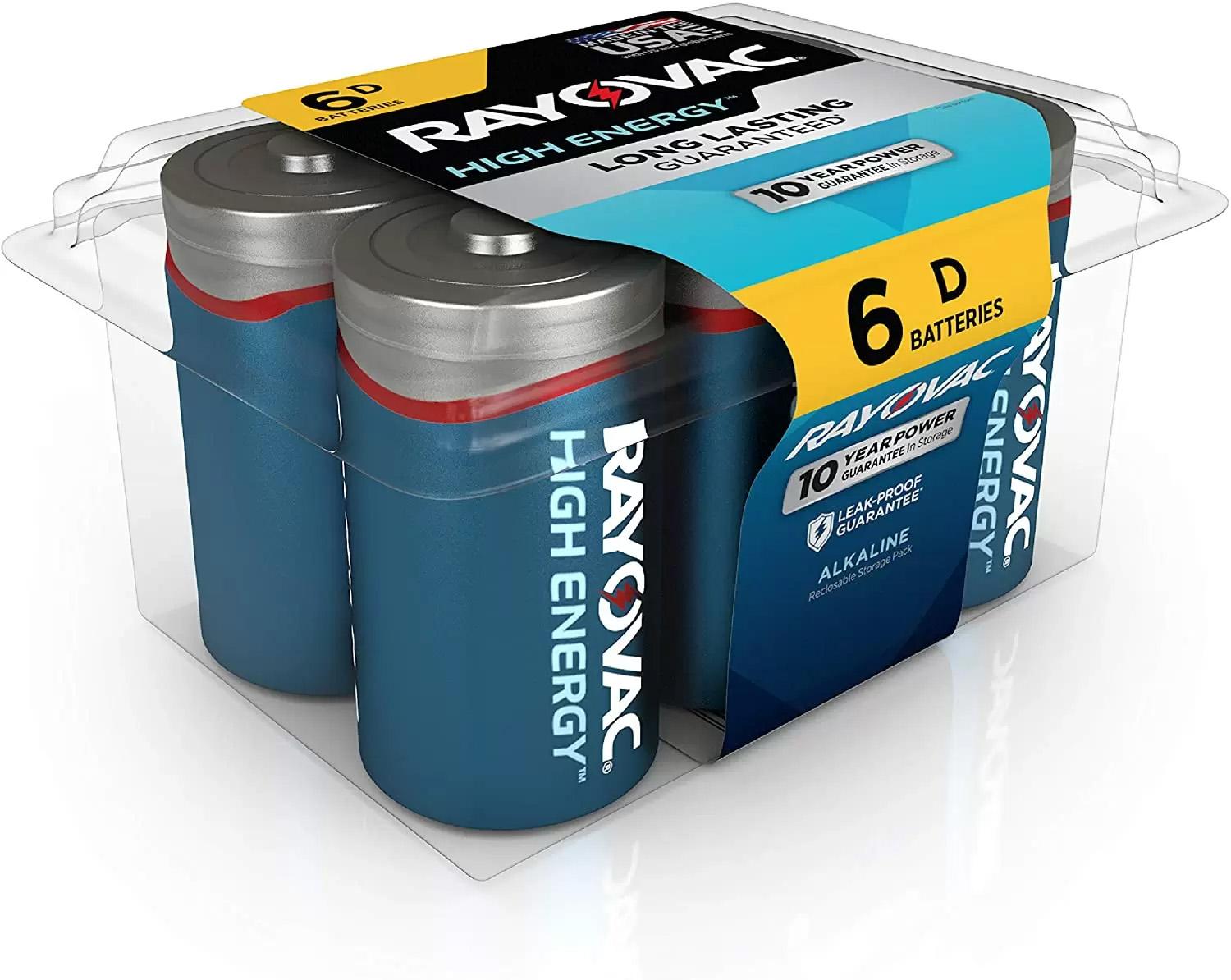 6 Rayovac Alkaline D Cell Batteries for $4