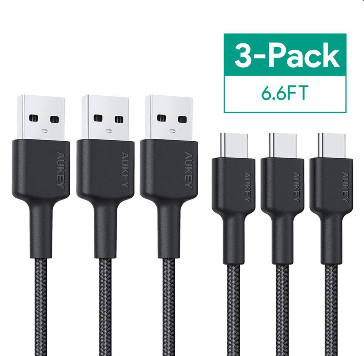 3 Aukey Nylon Braided USB-C Cables for $5.99