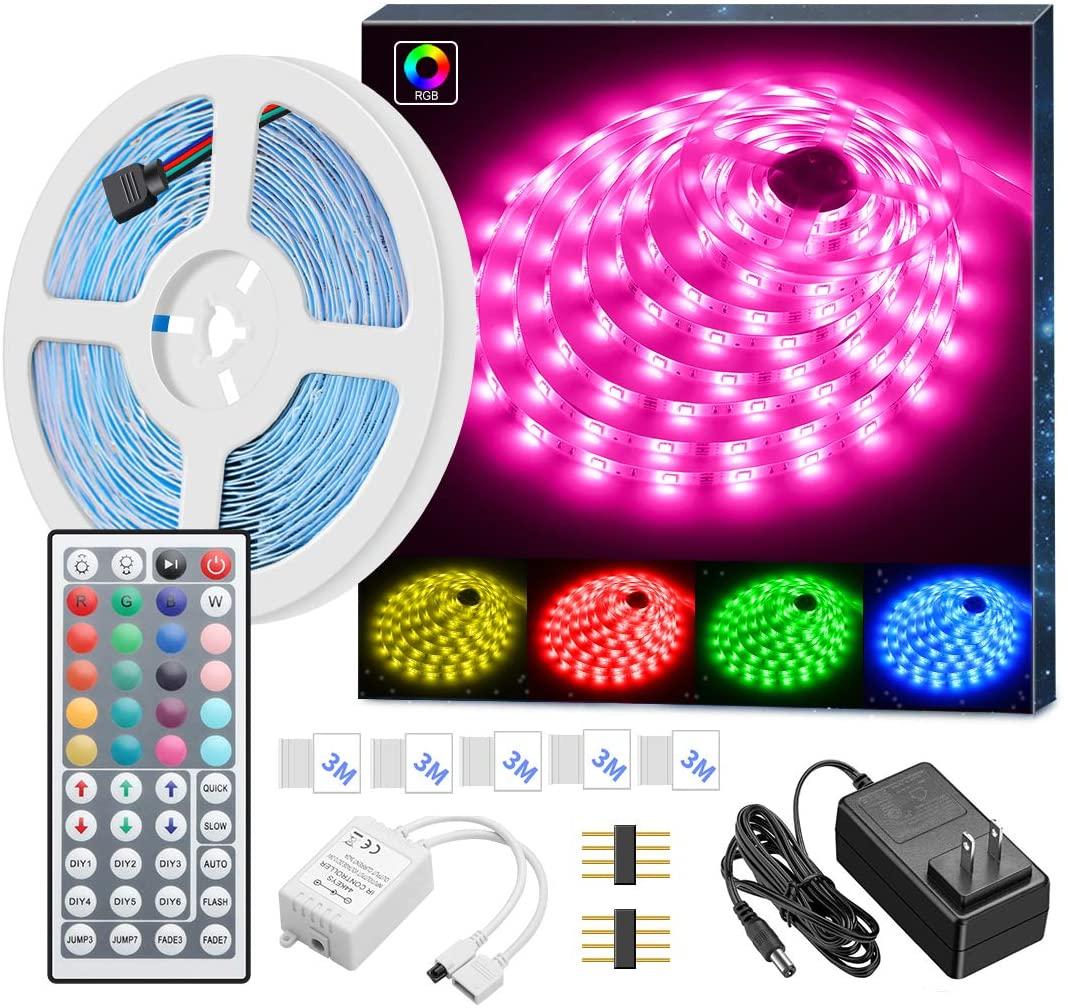 16.4ft Minger RGB LED Lights Strip with 44-key IR Remote for $9.99