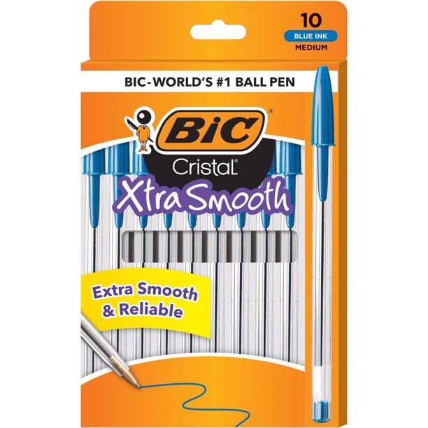 10 BIC Cristal Xtra Smooth Blue or Red Ballpoint Pens for $0.97