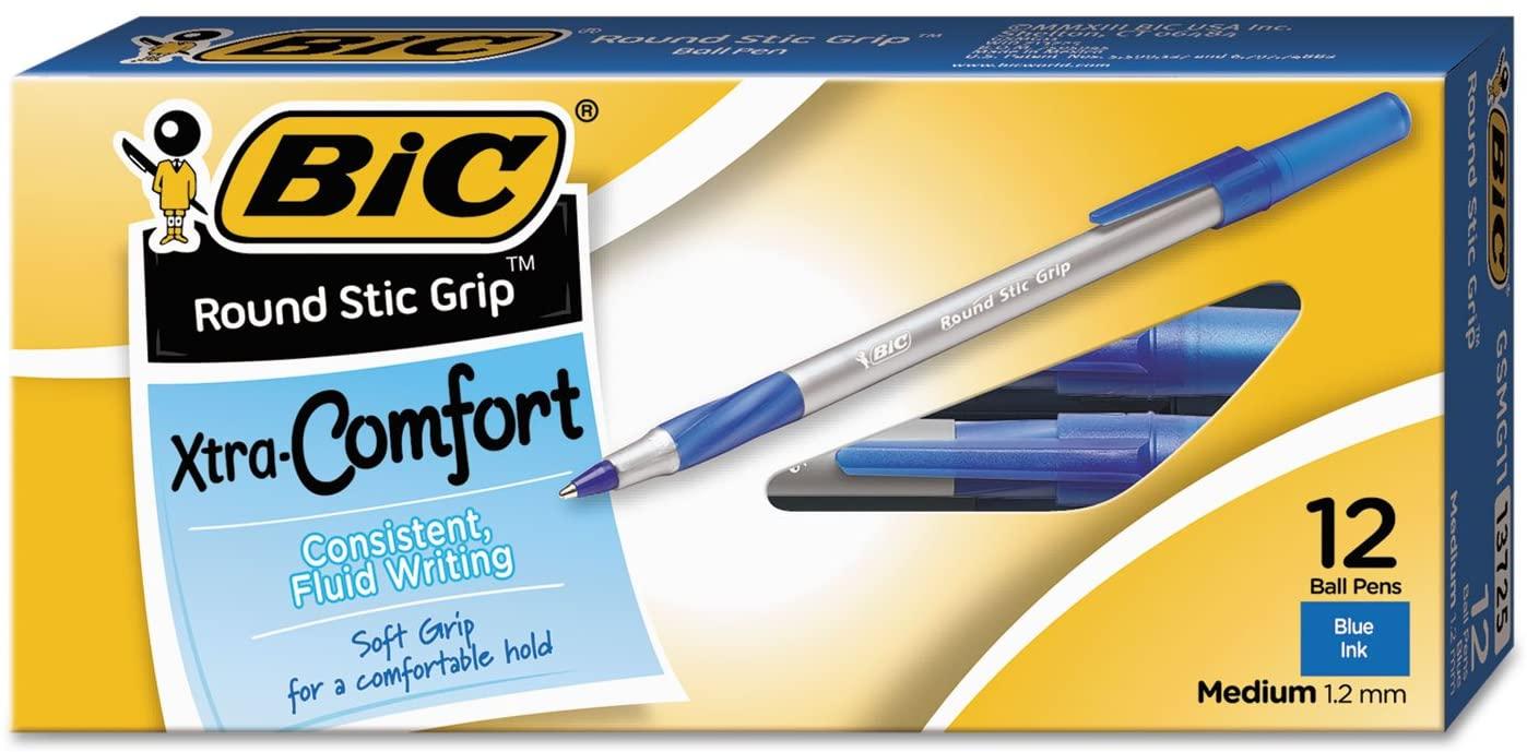 12 BIC Round Stic Grip Xtra Comfort Ballpoint Medium Point Pens for $0.97 Shipped