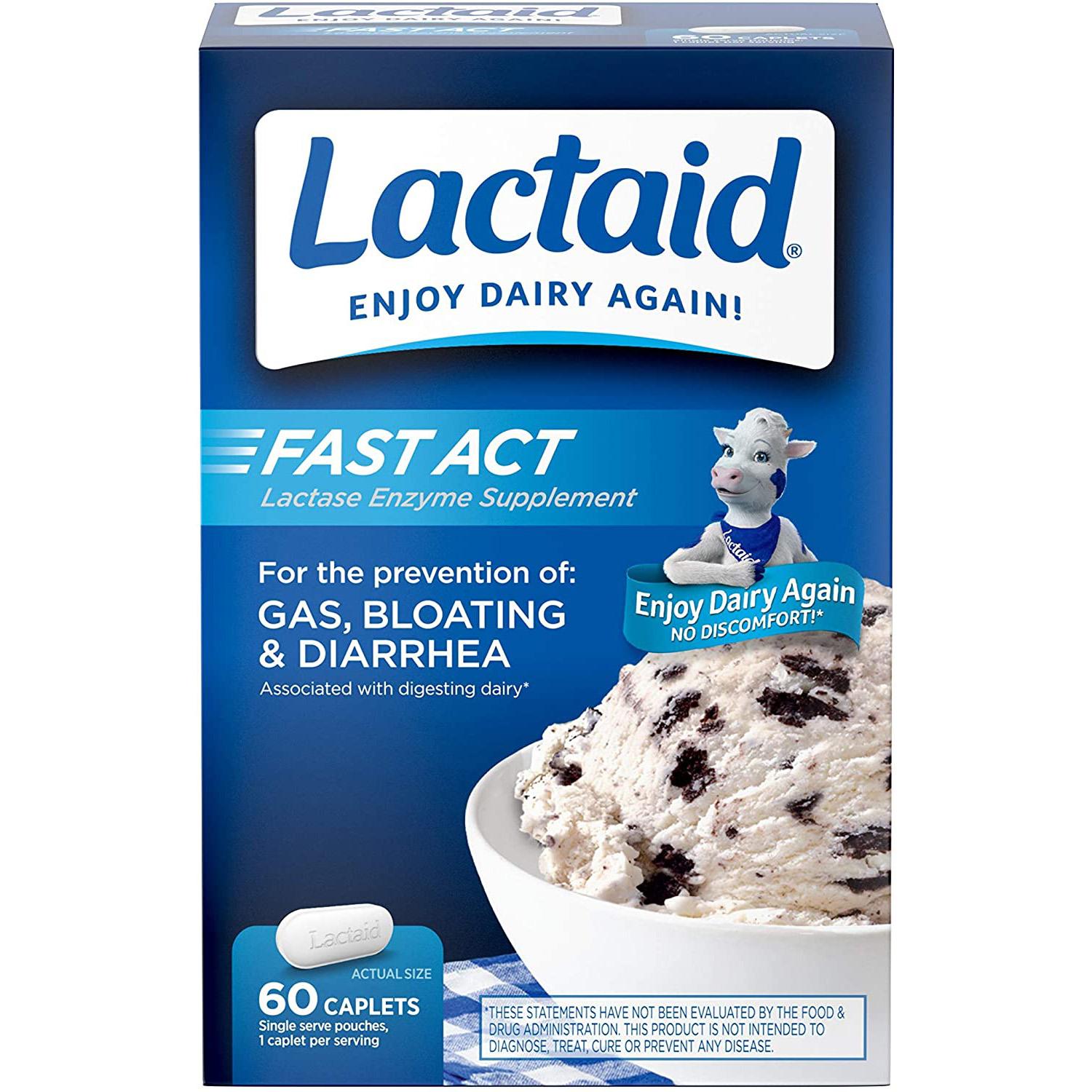 60 Lactaid Fast Act Lactose Intolerance Relief Caplets for $7.96 Shipped