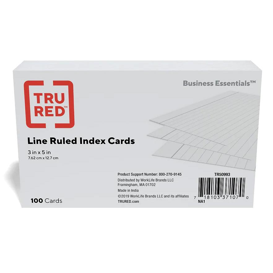100 Tru Red 3x5 Legal Ruled Index Cards for $0.50 Shipped