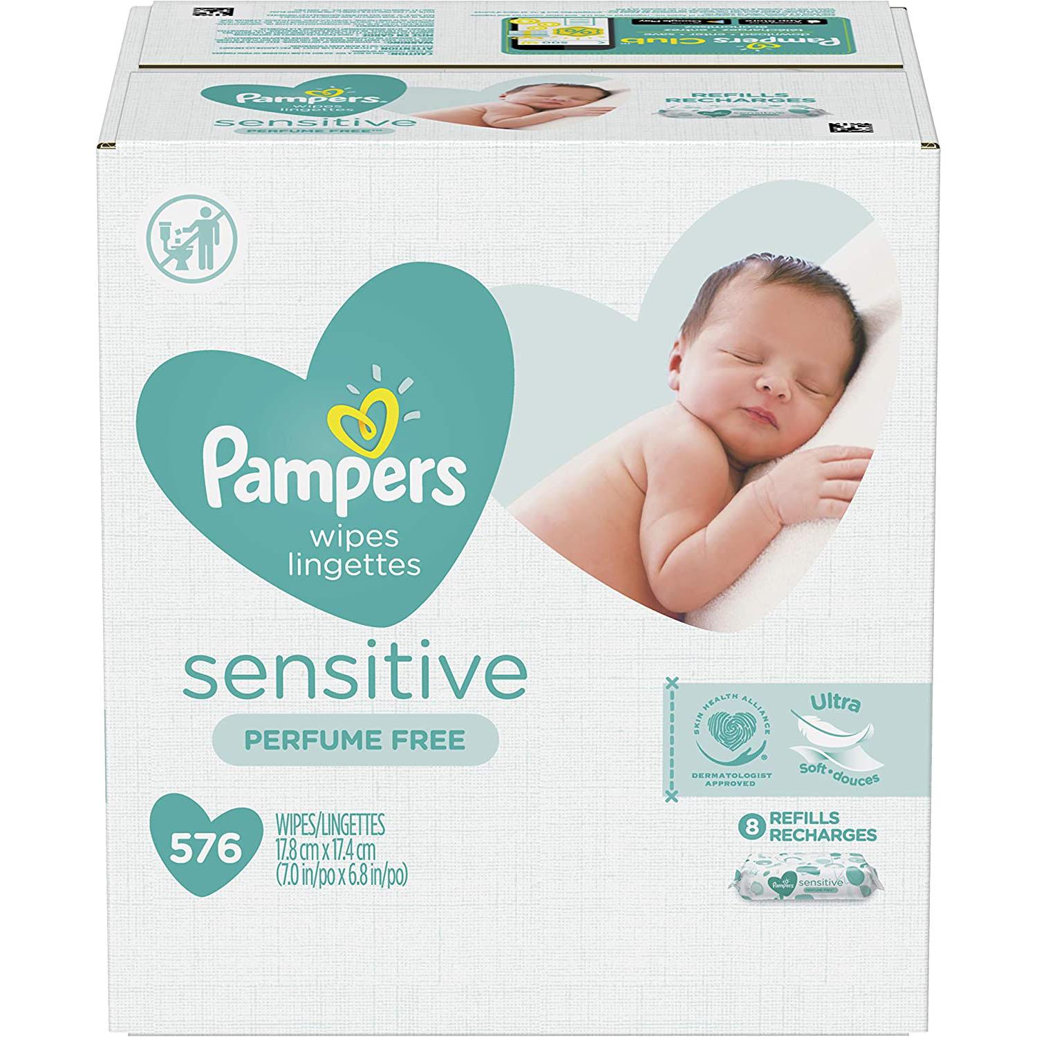 576 Pampers Sensitive Water Based Baby Wipes for $12.86 Shipped