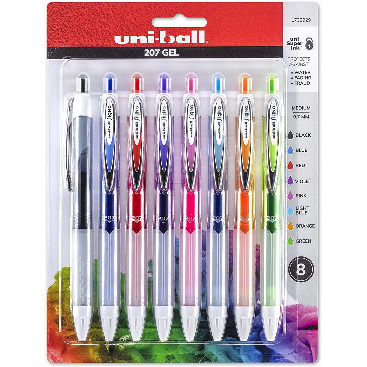 8 uni-ball 207 Medium Point Retractable Gel Pens for $5.73