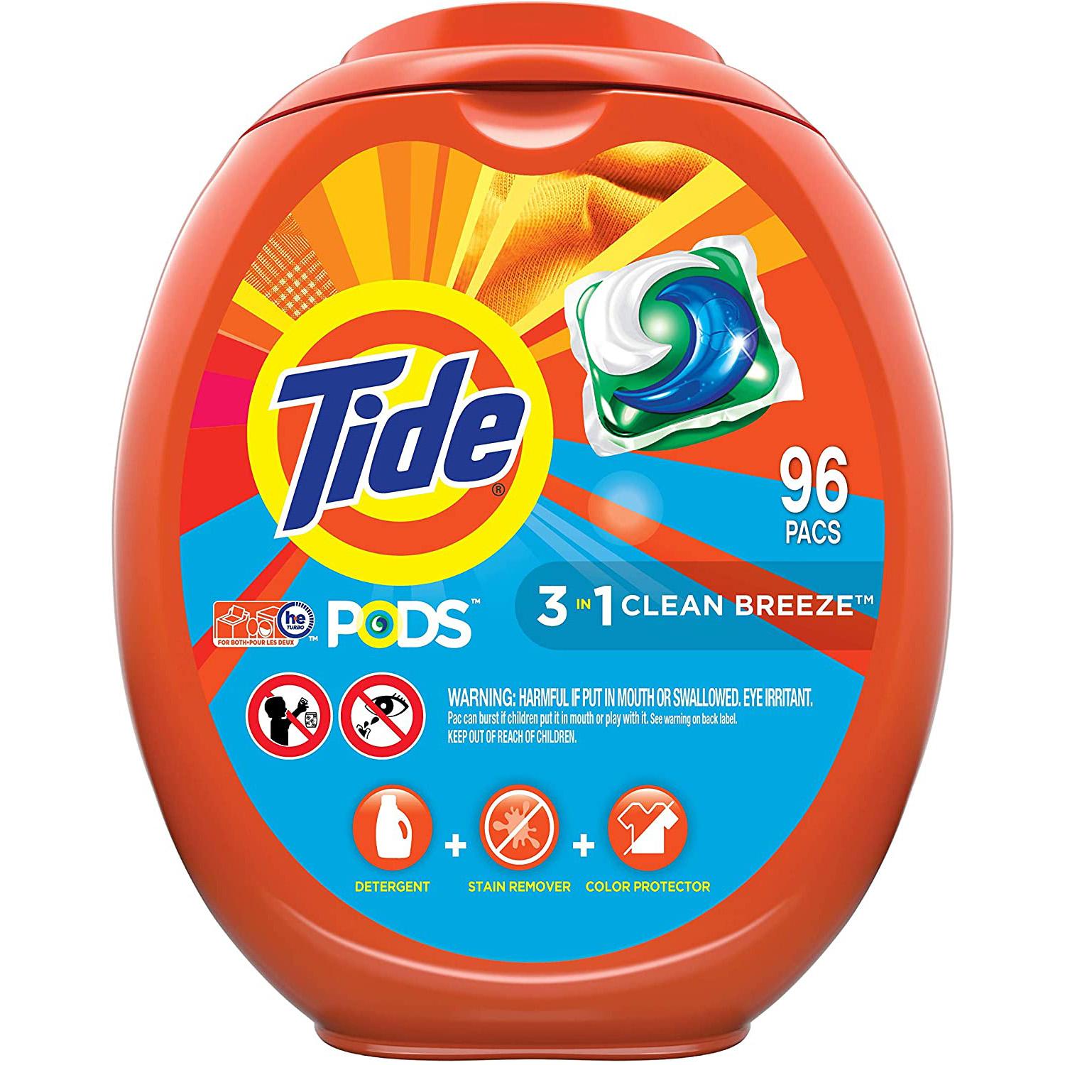 96 Tide PODS HE Laundry Detergent Liquid Pacs for $16.49 Shipped