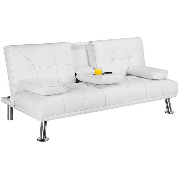 LuxuryGoods Modern Faux Leather Futon with Cup Holders for $139 Shipped