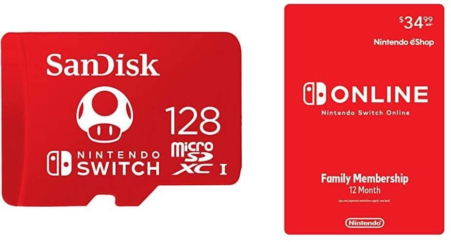 SanDisk 128GB MicroSDXC Memory Card + Year Nintendo Family Membership for $39.99
