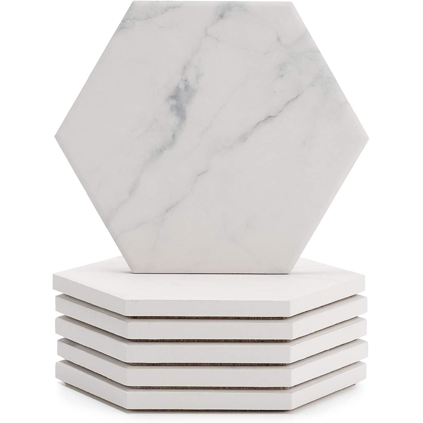 6 Sweese White Marble Pattern Absorbent Ceramic Coasters for $11.89