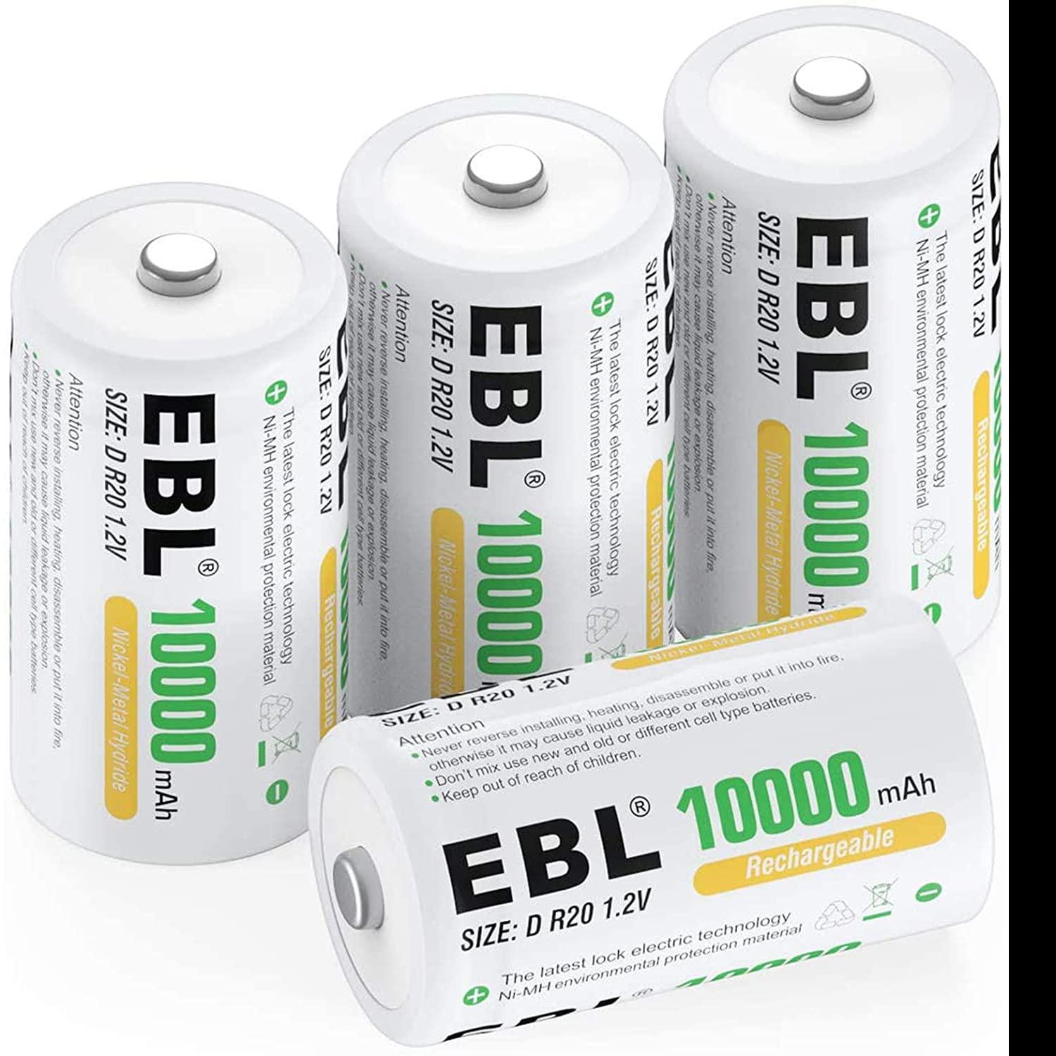 4 EBL 10000mAh D-Cell NiMH Rechargeable Batteries for $17.67