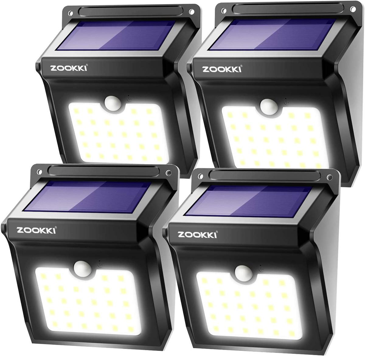 4 Zookki 28-LED Wireless Motion Sensor Outdoor Solar Lights for $18.21