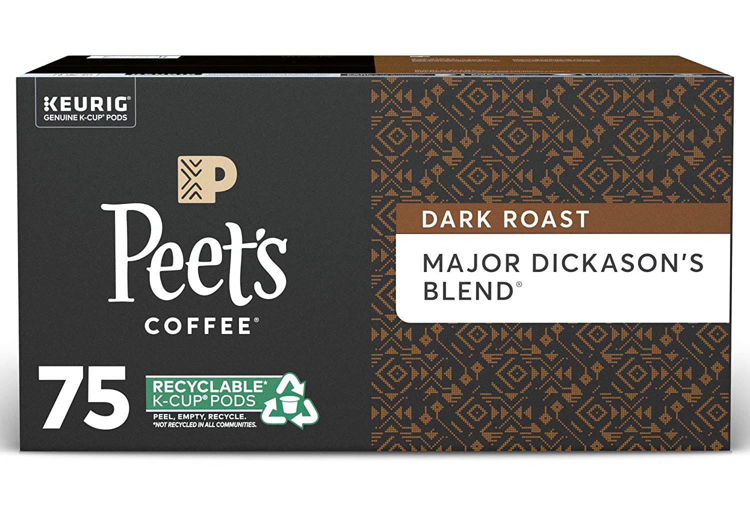75 Peets Coffee Major Dickasons Dark Blend Blend K-Cups for $28.24 Shipped
