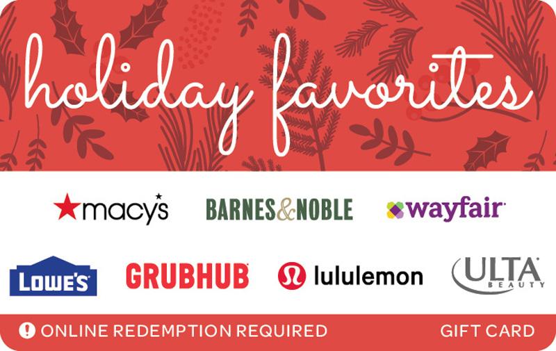 $150 Holiday Favorites Gift Card + $25 LuluLemon Grubhub Lowes Bonus Card for $150