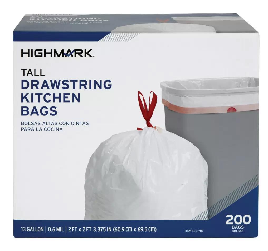 200 13-Gallon Highmark Tall Drawstring Kitchen Trash Bags for $8