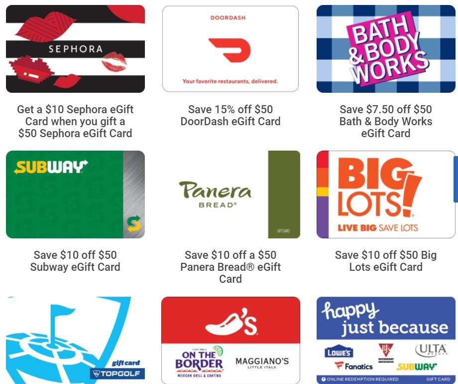 Sephora DoorDash Subway Panera Petco Gift Cards for 20% Off