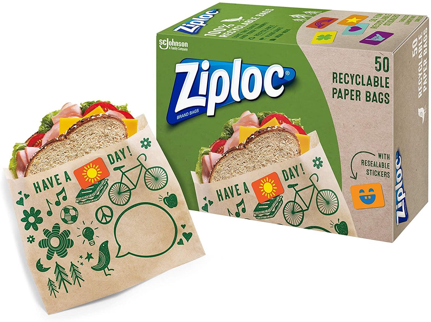 50 Ziploc Recyclable and Sealable Paper Sandwich Bags for $3.89 Shipped