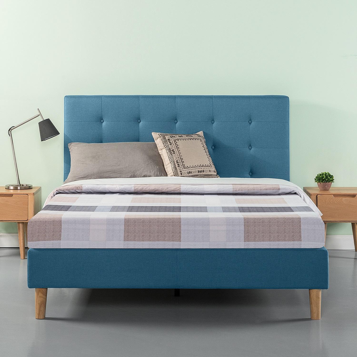 Zinus Ibidun 42in Blue Upholstered Tufted Platform King Bed for $150 Shipped