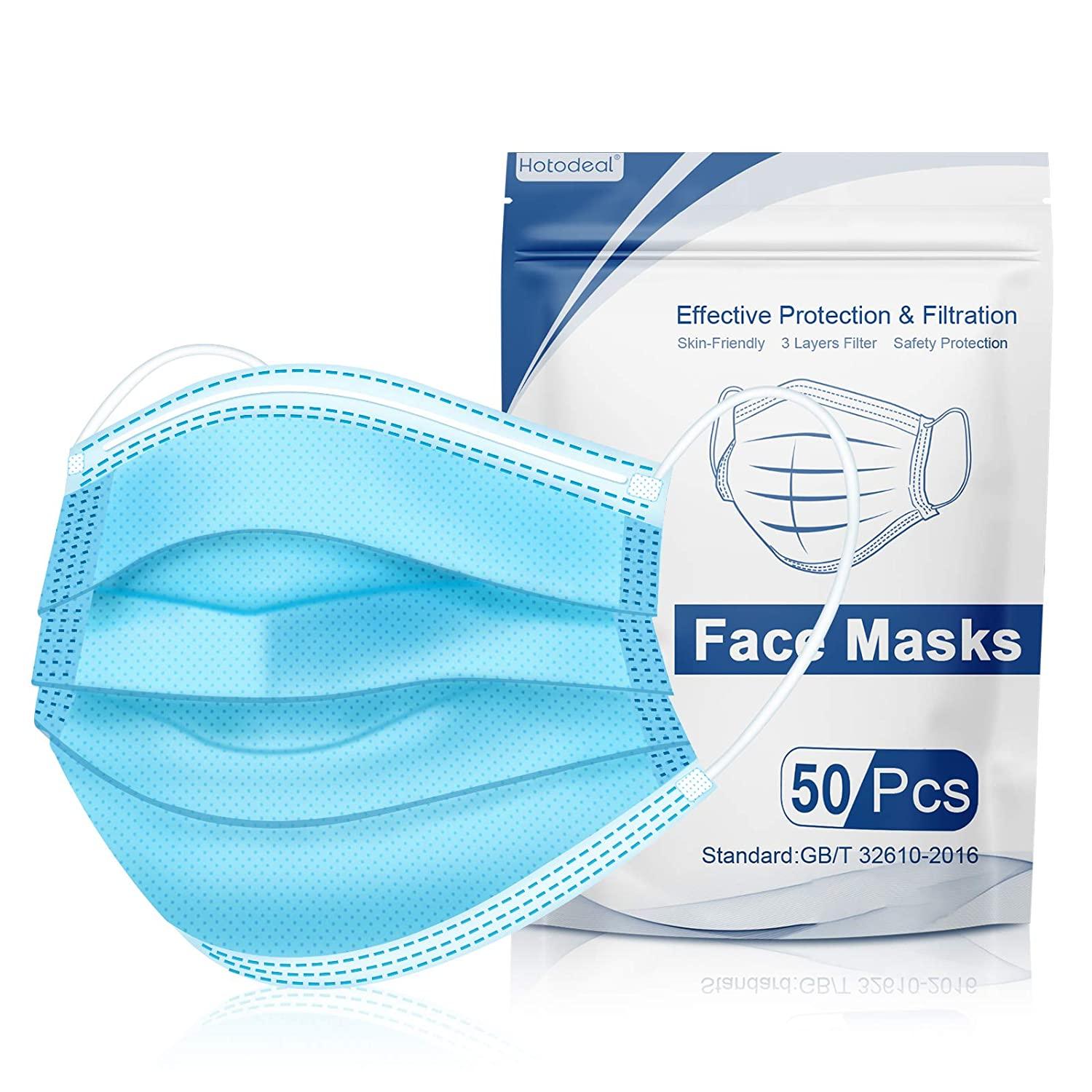 50 Hotodeal 3-Ply Disposable Face Masks for $4.50