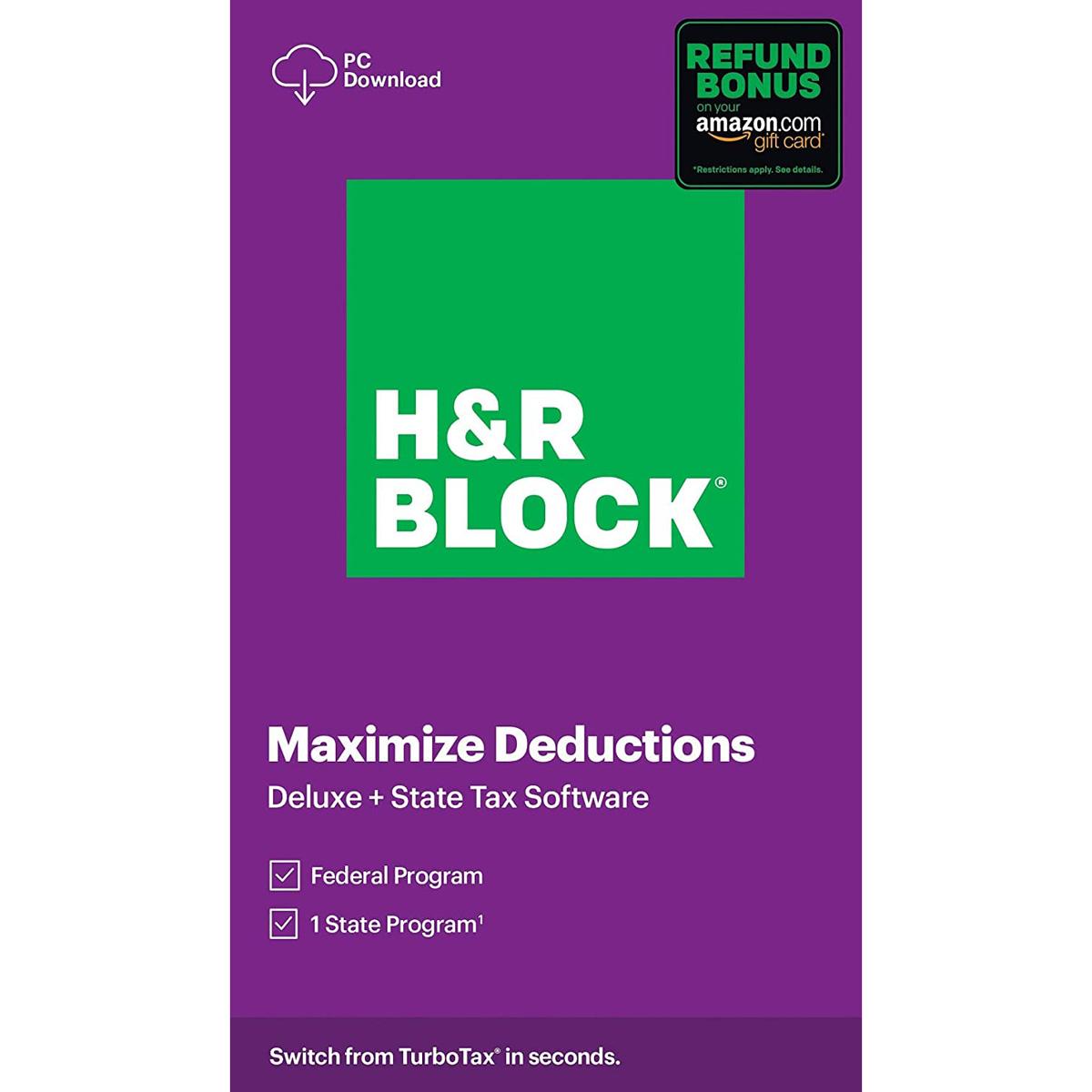 H&R Block Tax Software Deluxe and State 2020 for $16.99