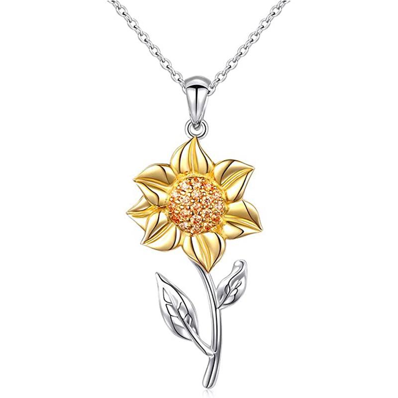 Sterling Silver Sunflower with CZ Pendant Necklace for $19.94