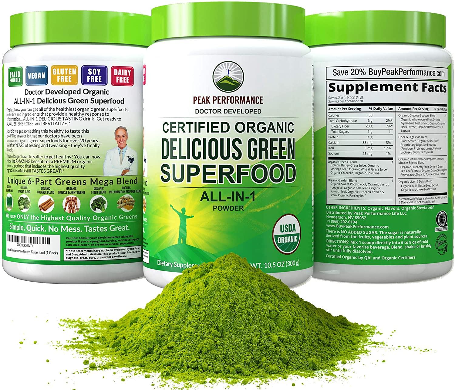 Peak Performance Organic Greens Superfood Powder for $27.55 Shipped