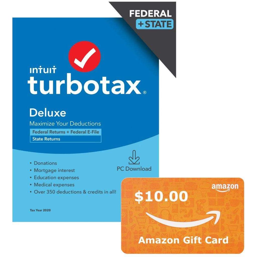 TurboTax Deluxe 2020 with $10 Amazon Gift Card for $49.99