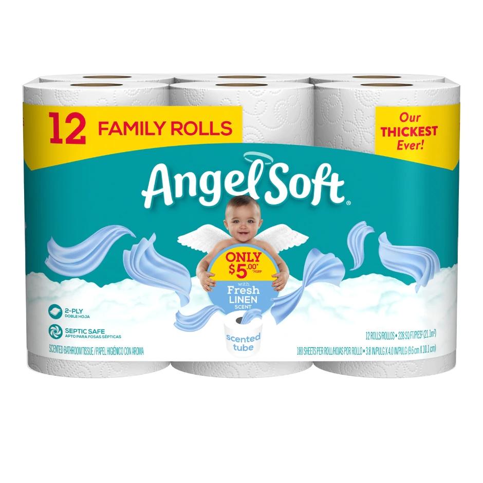 12 Angel Soft Bath Tissue Family Rolls for $4