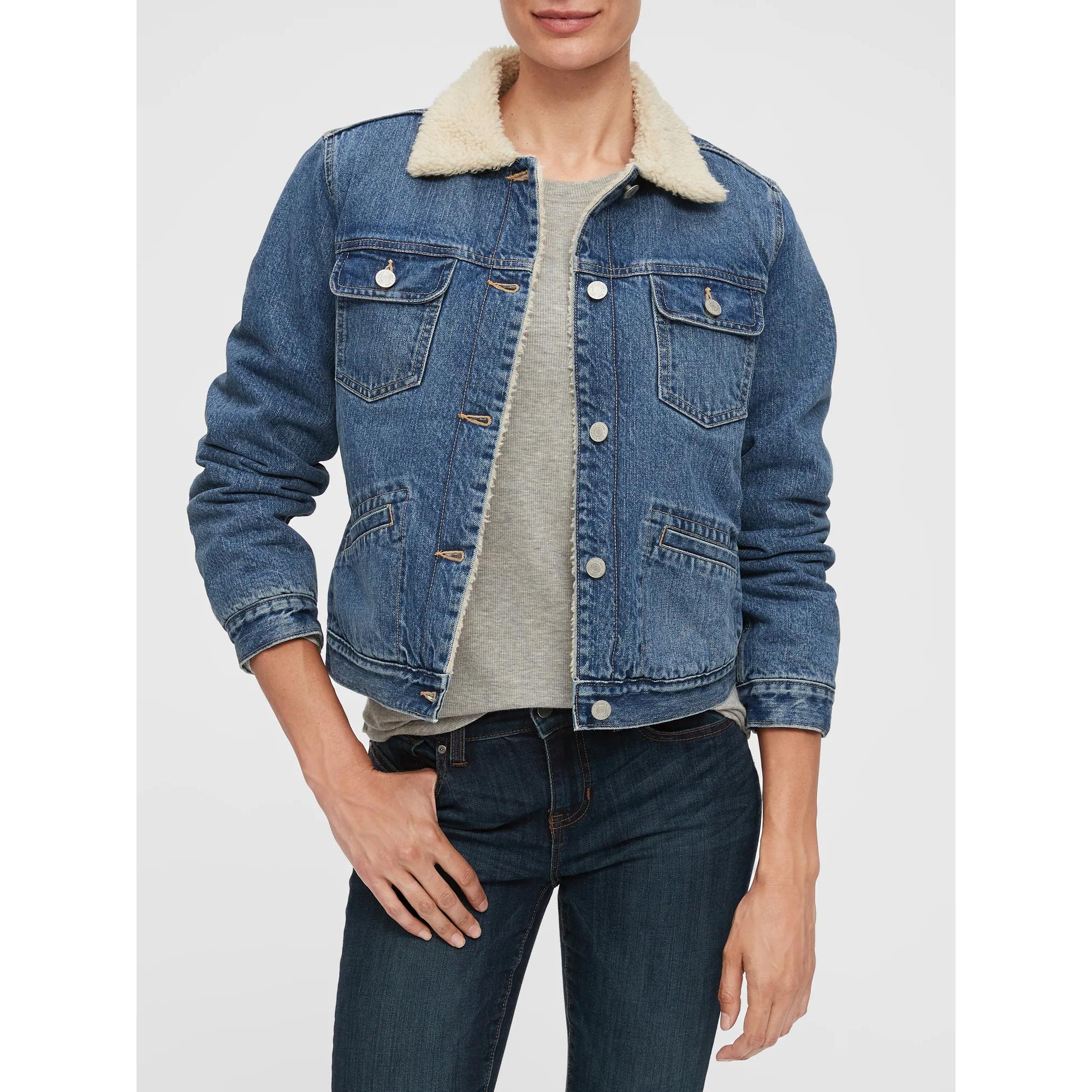 Sherpa-Lined Medium Denim Jacket for $18.18 Shipped