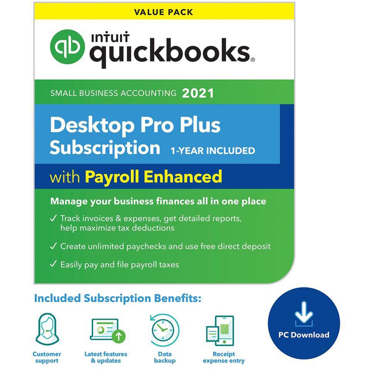 QuickBooks Desktop Pro Plus 2021 with Enhanced Payroll for $199.99
