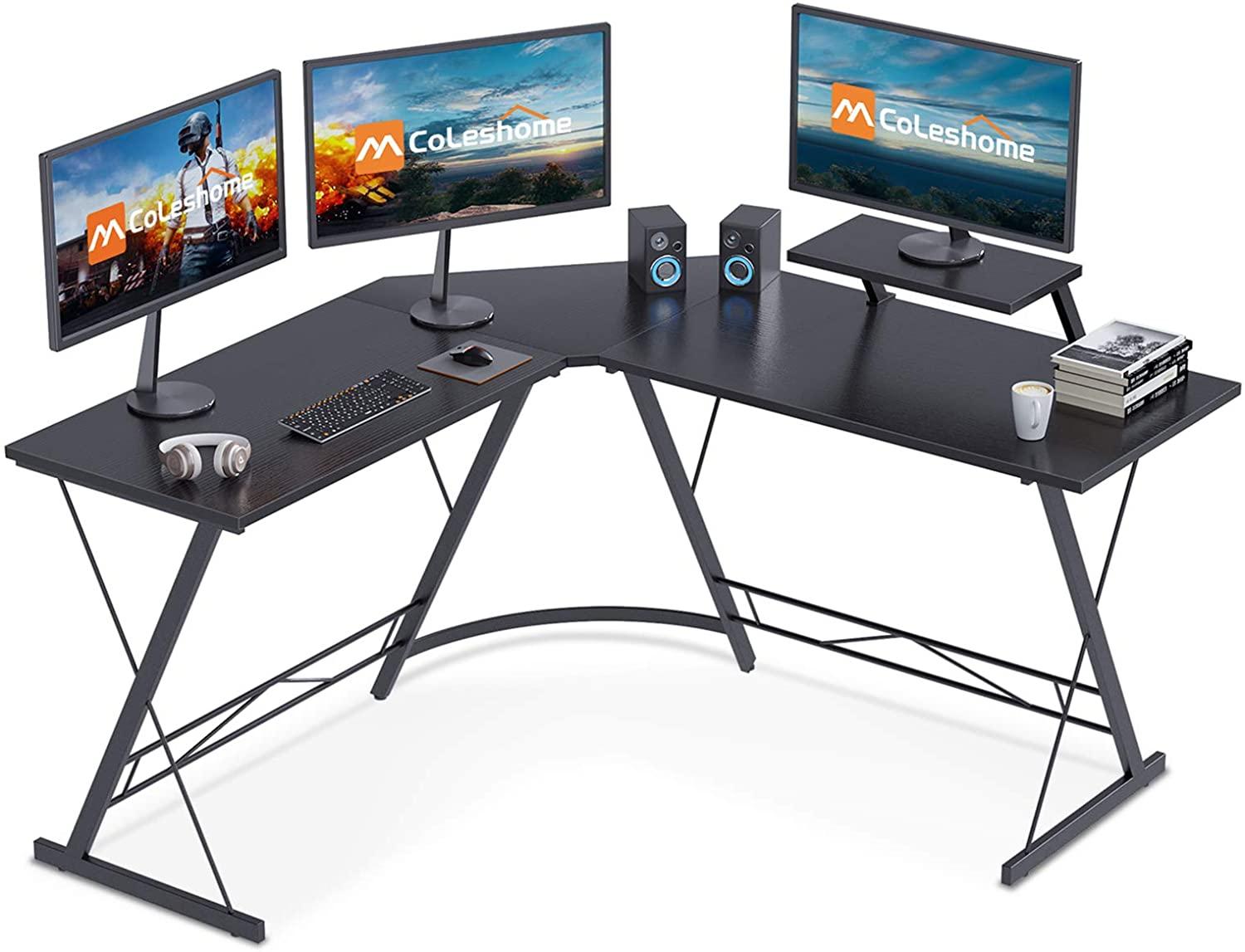 Coleshome 51in L-Shaped Corner Computer Desk with Shelf for $49.99 Shipped