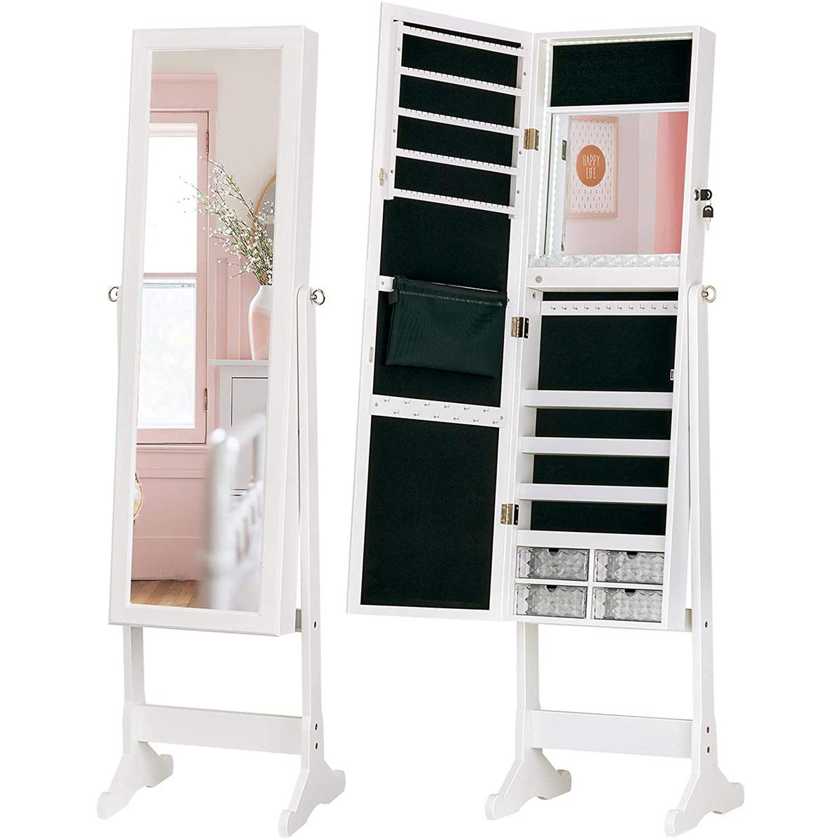 LED Light Jewelry Cabinet Mirror Makeup Lockable Armoire for $127.90 Shipped