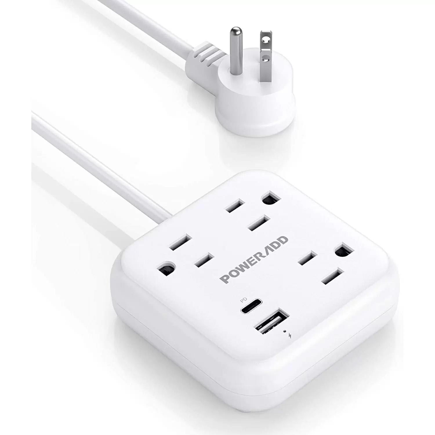 Poweradd 3-Outlet Power Strip with QC 3.0 and USB-C for $9.99