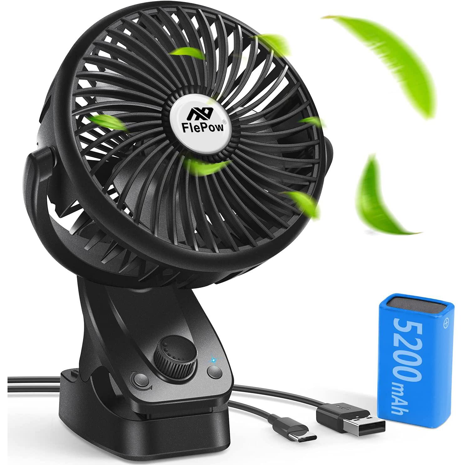 FlePow Portable USB Oscillating Clip-On Desk Stroller Fan for $8.49