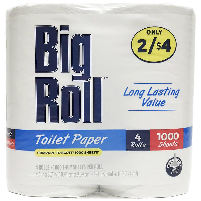 12 Big Roll 1000 Sheets 1-Ply Toilet Papers for $4.80