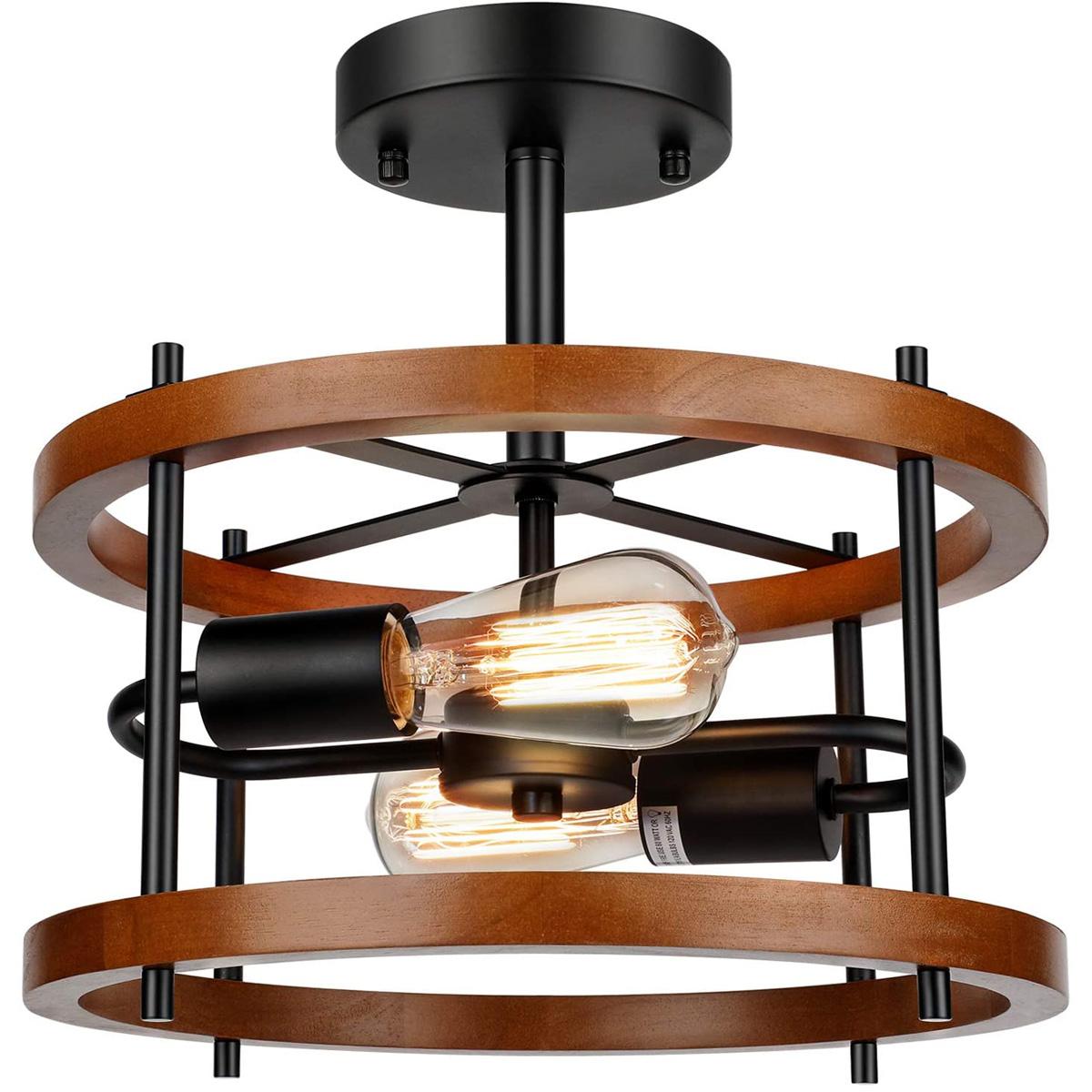 Lakumu 2-Light E26 Retro Semi Flush Wood Mount Ceiling Light for $27.99 Shipped