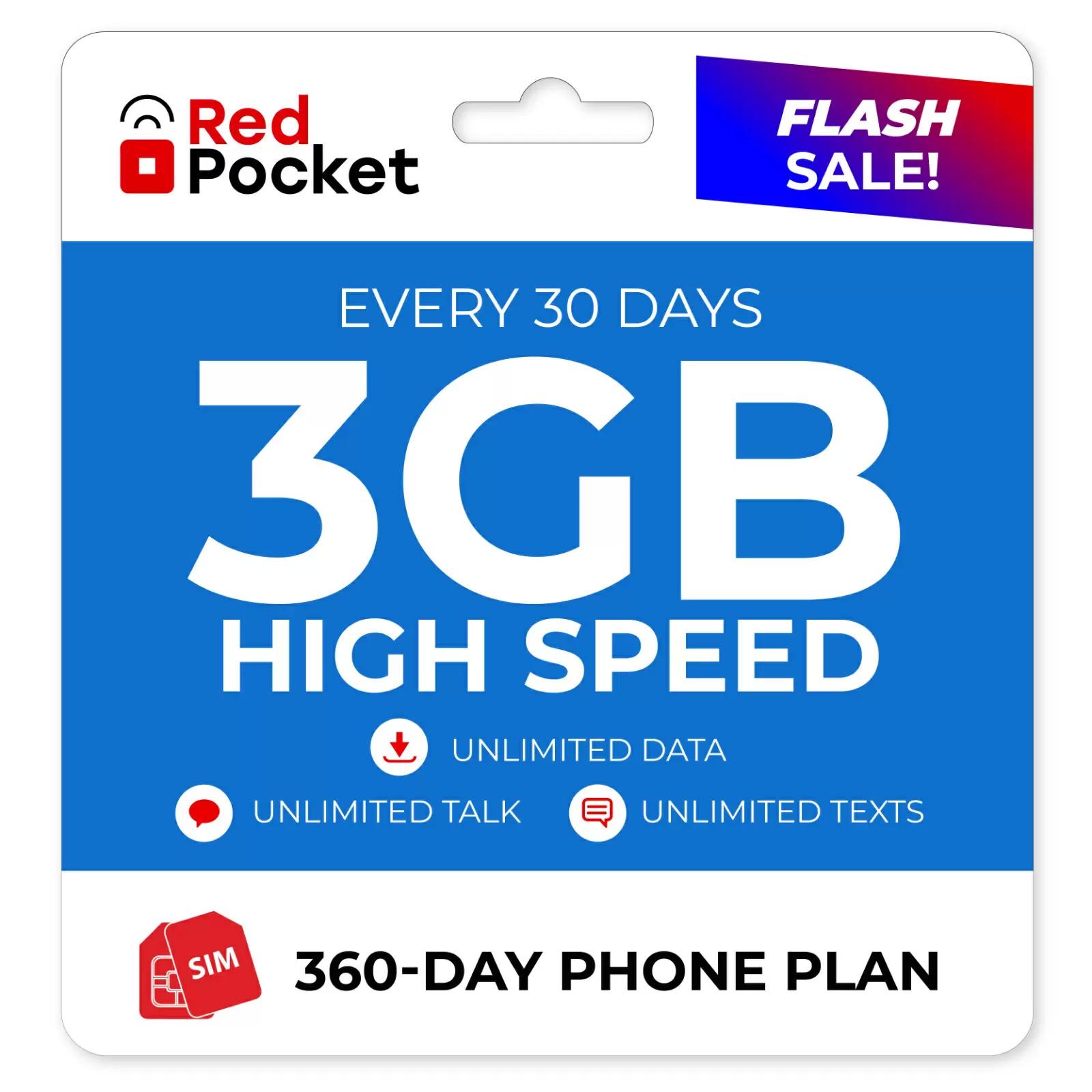 Year Red Pocket Prepaid Wireless 3GB Phone Plan for $169 Shipped