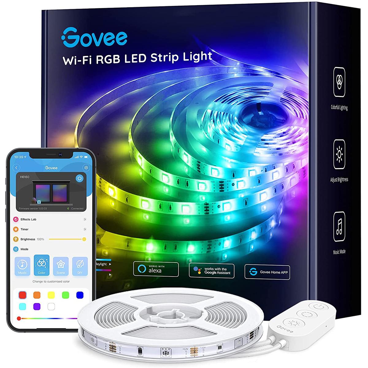 16.4in Govee Waterproof WiFi RGB LED Strip Lights for $11.39