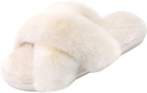 Cross Band Soft Plush Furry Cozy Slippers for $13.91