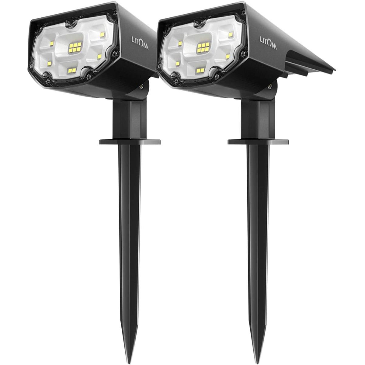 2 LITOM 12 LEDs Solar Landscape Spotlights for $22.08